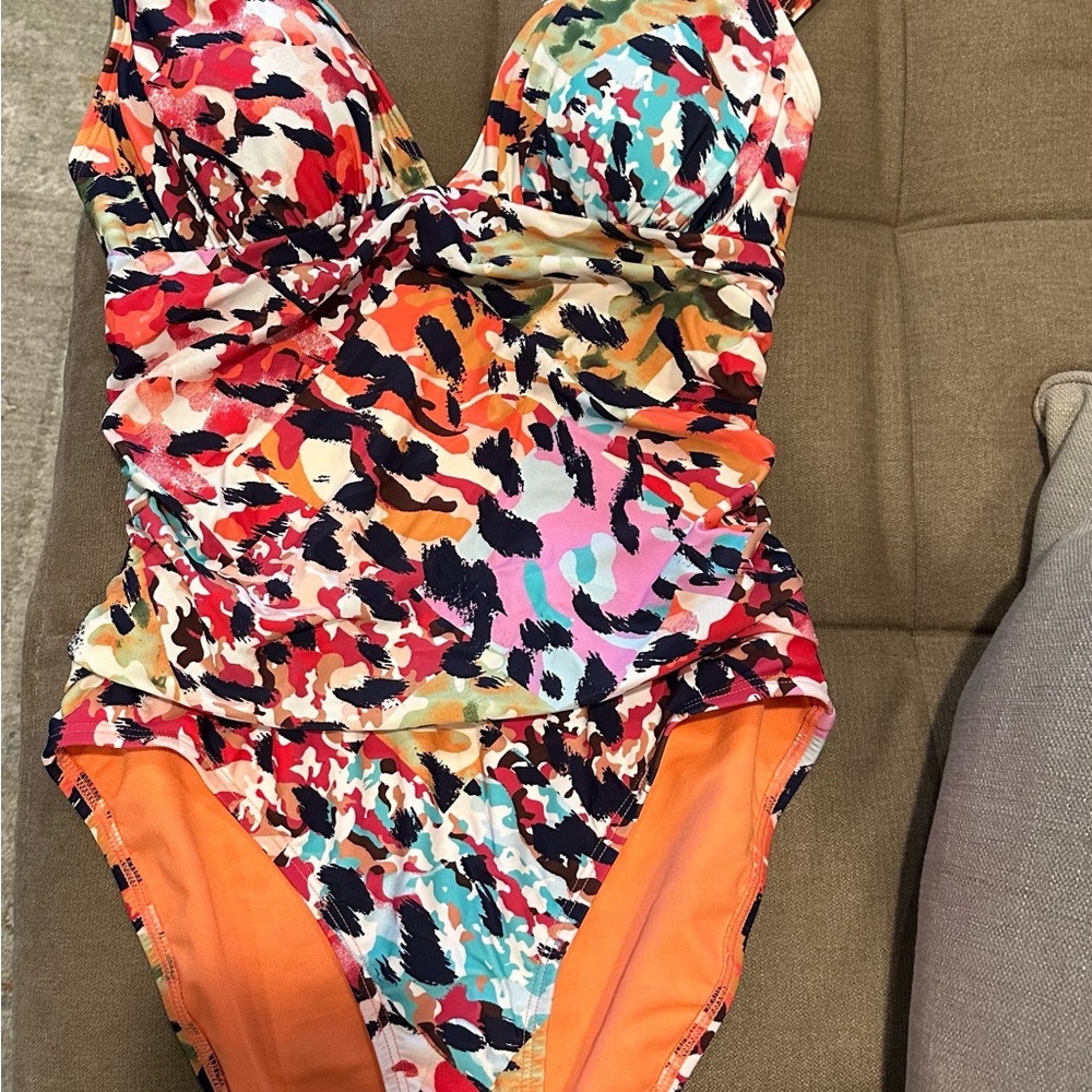 Bleu Rod Beattie Red and Orange One Piece Swimsuit with Structured Bustier